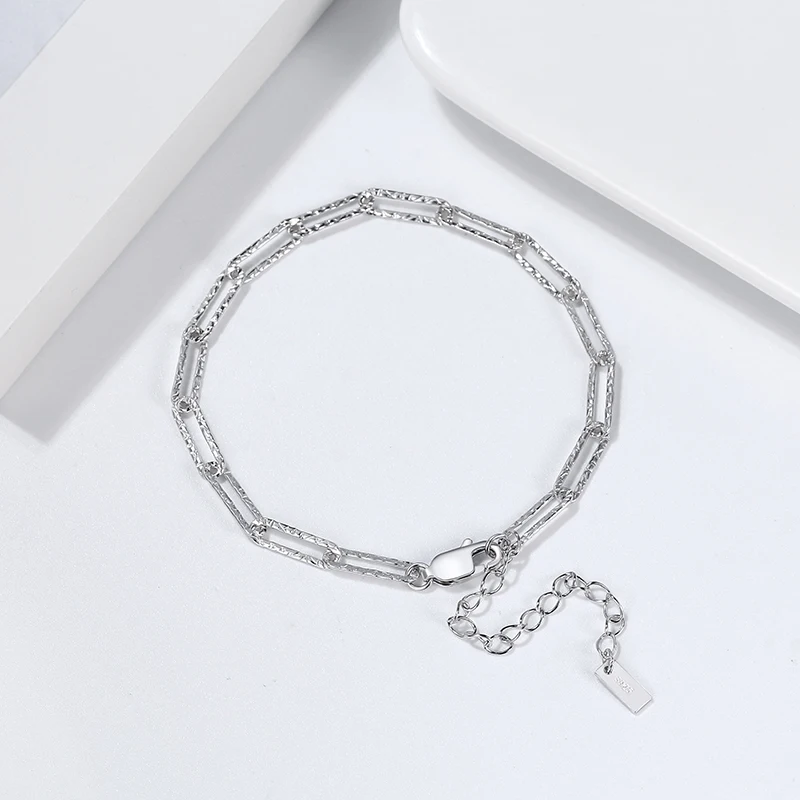 TMB120 Sterling Silver Paper Clip Hammered Chain Bracelet