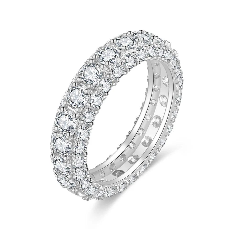 TMN321 Gold or Rhodium Plated 925 Sterling Silver Triple Row cubic zirconia Eternity Ring