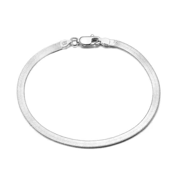 TMB107-P3 Silver Flexible Flat Herringbone Chain Bracelet