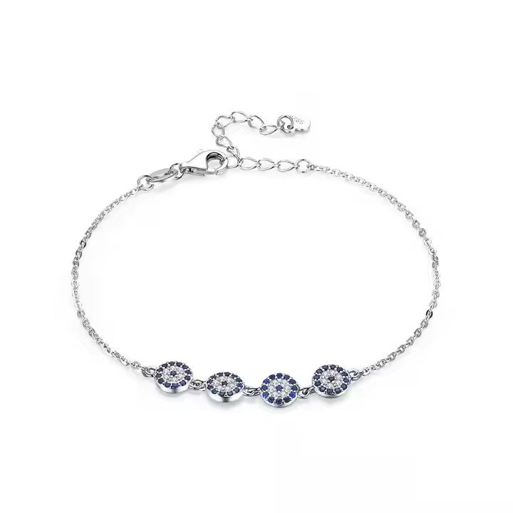 TMB007 Sterling Silver Evil Eye Bracelet with Four Blue Charms