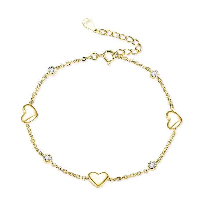 TMB02 925 Silver Four-Leaf Clover Heart Bracelet, Customizable