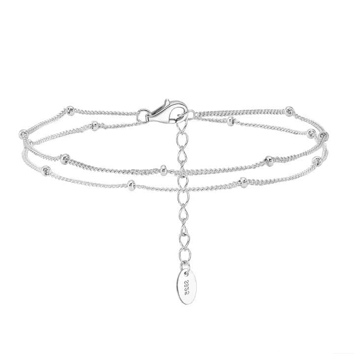 TMB198 925 Silver Bead Double Layer Cuban Bracelet