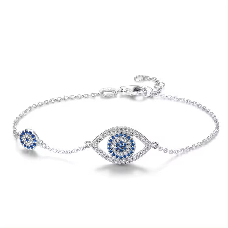 TMB057 sterling silver two charms evil eye bracelet