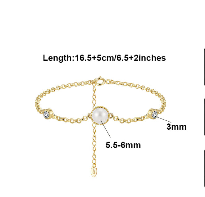 TMB42 925 Silver Pearl Rolo Chain Bracelet