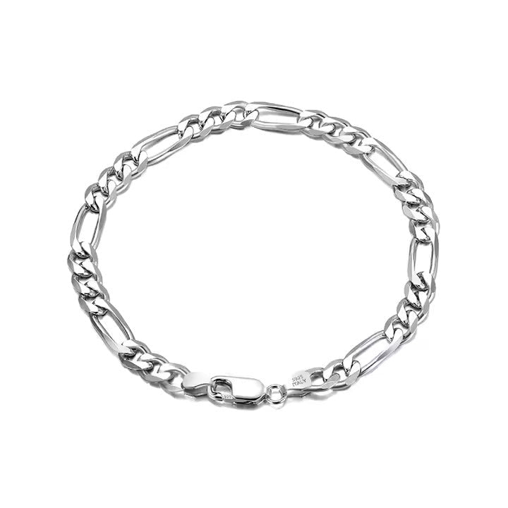 TMB66 925 Silver 5mm/7mm Figaro Bracelet, Diamond-Cut