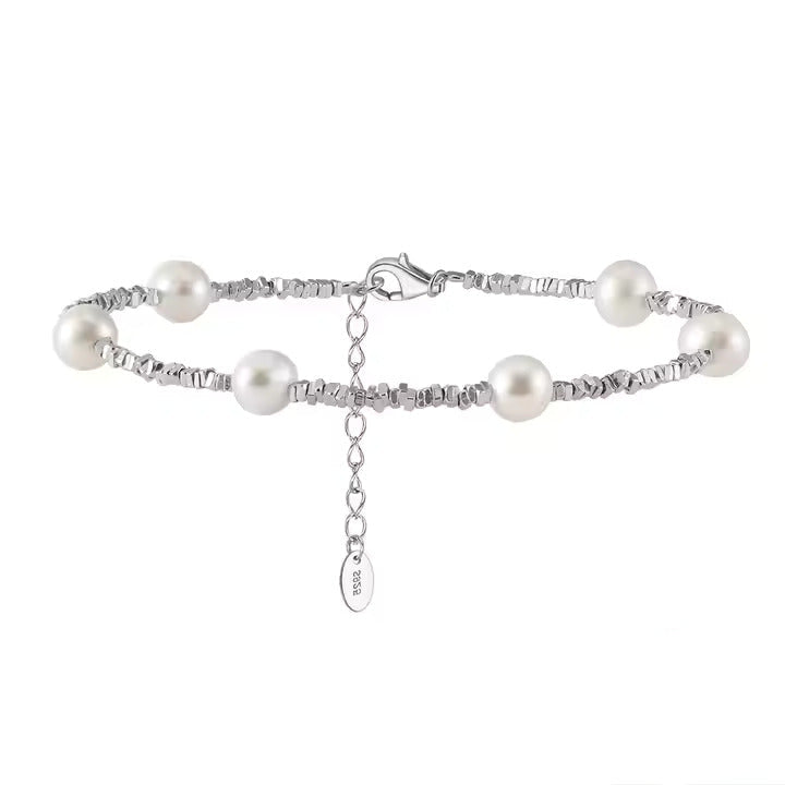 TMB28 Pearl 925 Silver Chain Bracelet