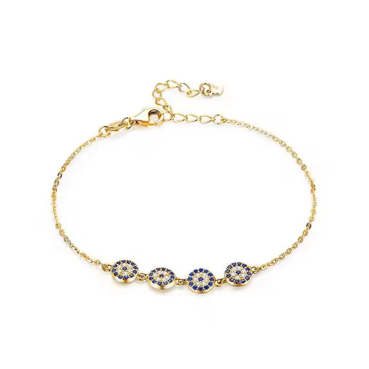 TMB007 Sterling Silver Evil Eye Bracelet with Four Blue Charms