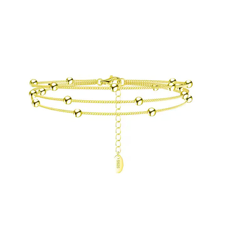 TMB173 925 Silver Three-Layer Bracelet, 14K Gold Plated