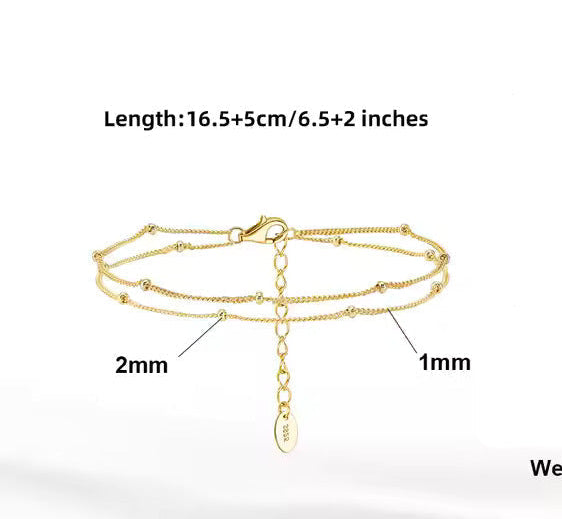 TMB198 925 Silver Bead Double Layer Cuban Bracelet