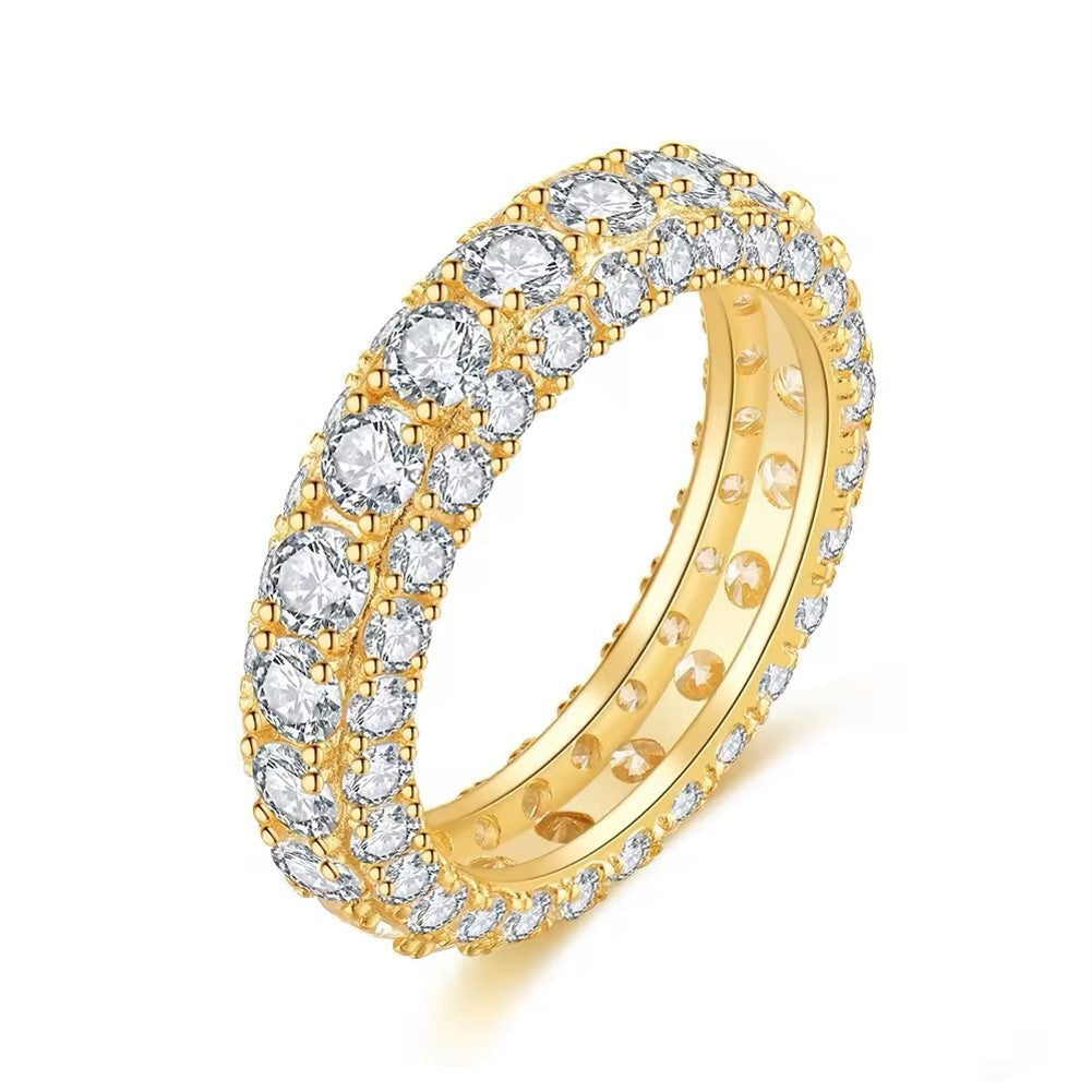 TMN321 Gold or Rhodium Plated 925 Sterling Silver Triple Row cubic zirconia Eternity Ring