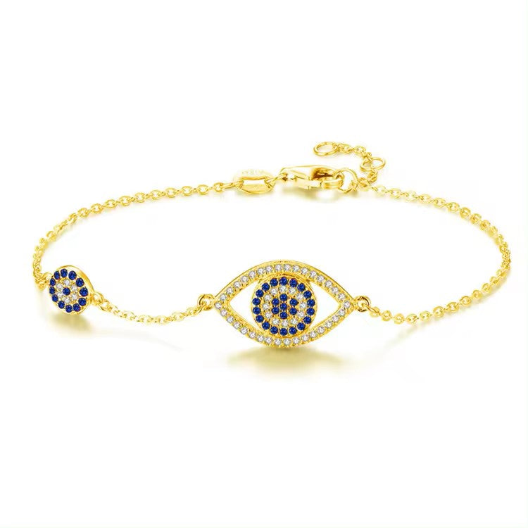TMB057 sterling silver two charms evil eye bracelet