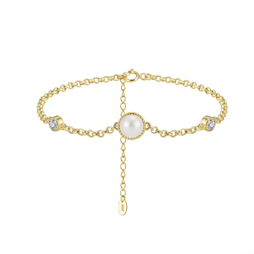 TMB42 925 Silver Pearl Rolo Chain Bracelet