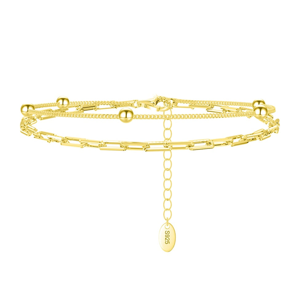 TMB175 925 Silver Double Paper Clip Bracelet, 14K Gold Plated