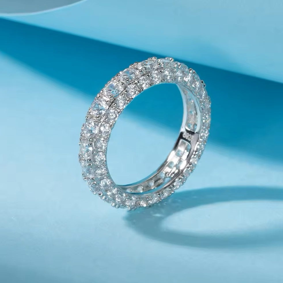 TMN321 Gold or Rhodium Plated 925 Sterling Silver Triple Row cubic zirconia Eternity Ring