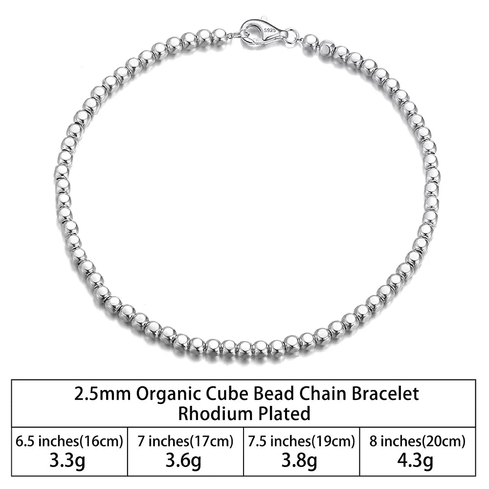 TMSB124 Unisex Sterling Silver Cube Bead Bracelet