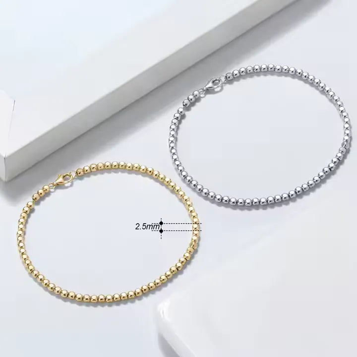 TMSB124 Unisex Sterling Silver Cube Bead Bracelet