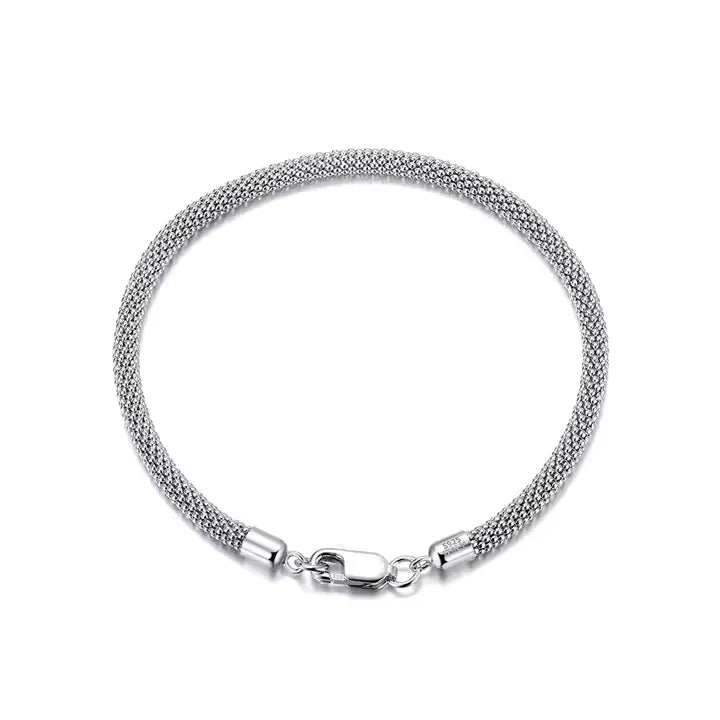 TMB65-P Silver 3mm Mesh Popcorn Chain Bracelet Unisex