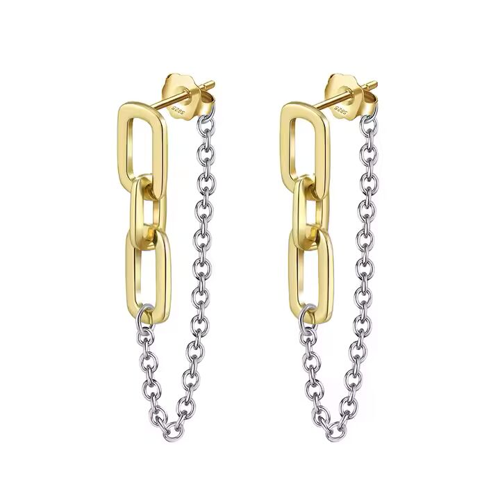 TMAPE143 14Kt Gold Plated Sterling Silver Double Chain Hoop Earrings