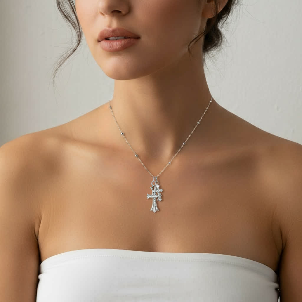 TMN0538 sterling silver double Cross necklace