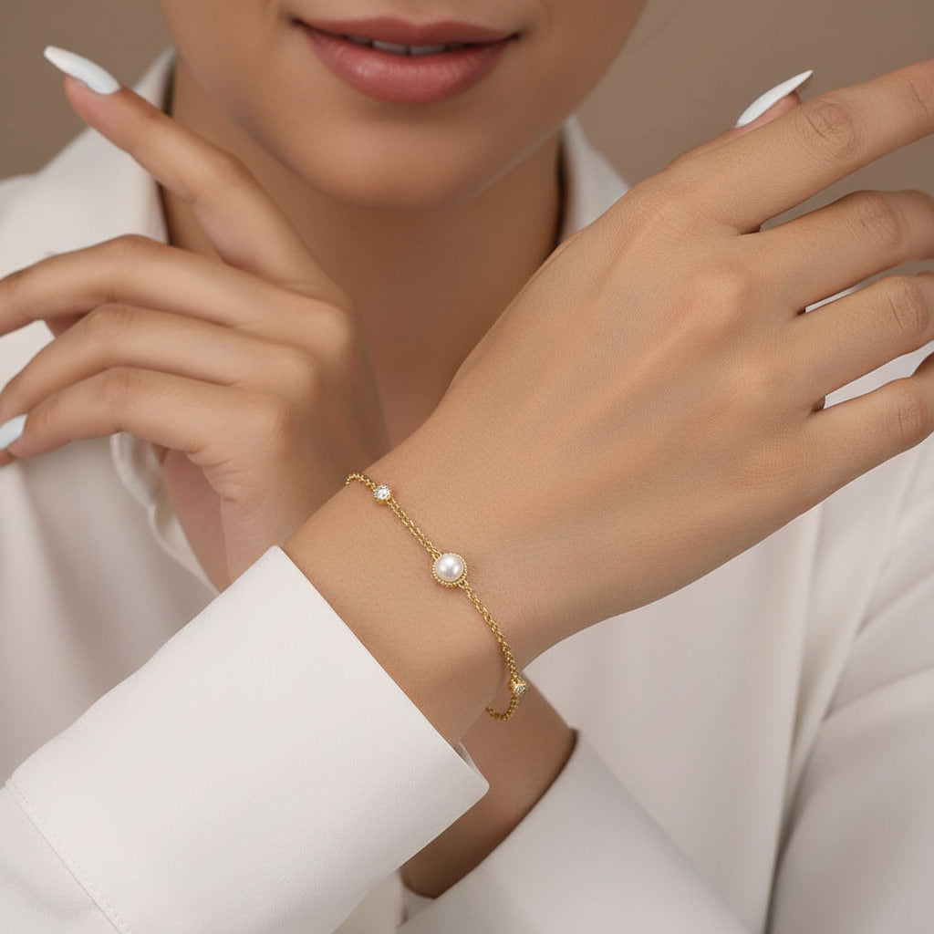 TMGPB42 Sterling Silver Pearl Rolo Chain Bracelet