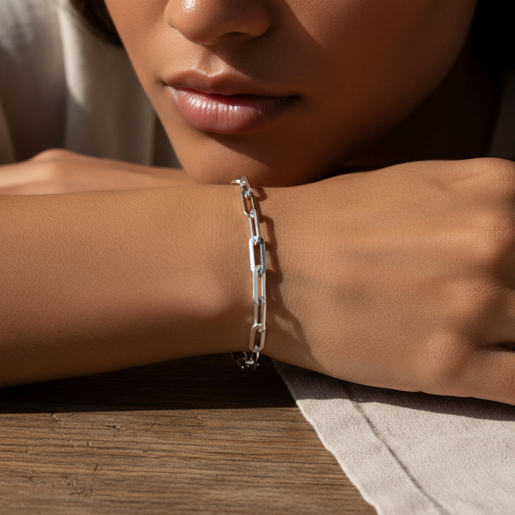 TMSB109 Sterling Silver Paper Clip chain Unisex Bracelet