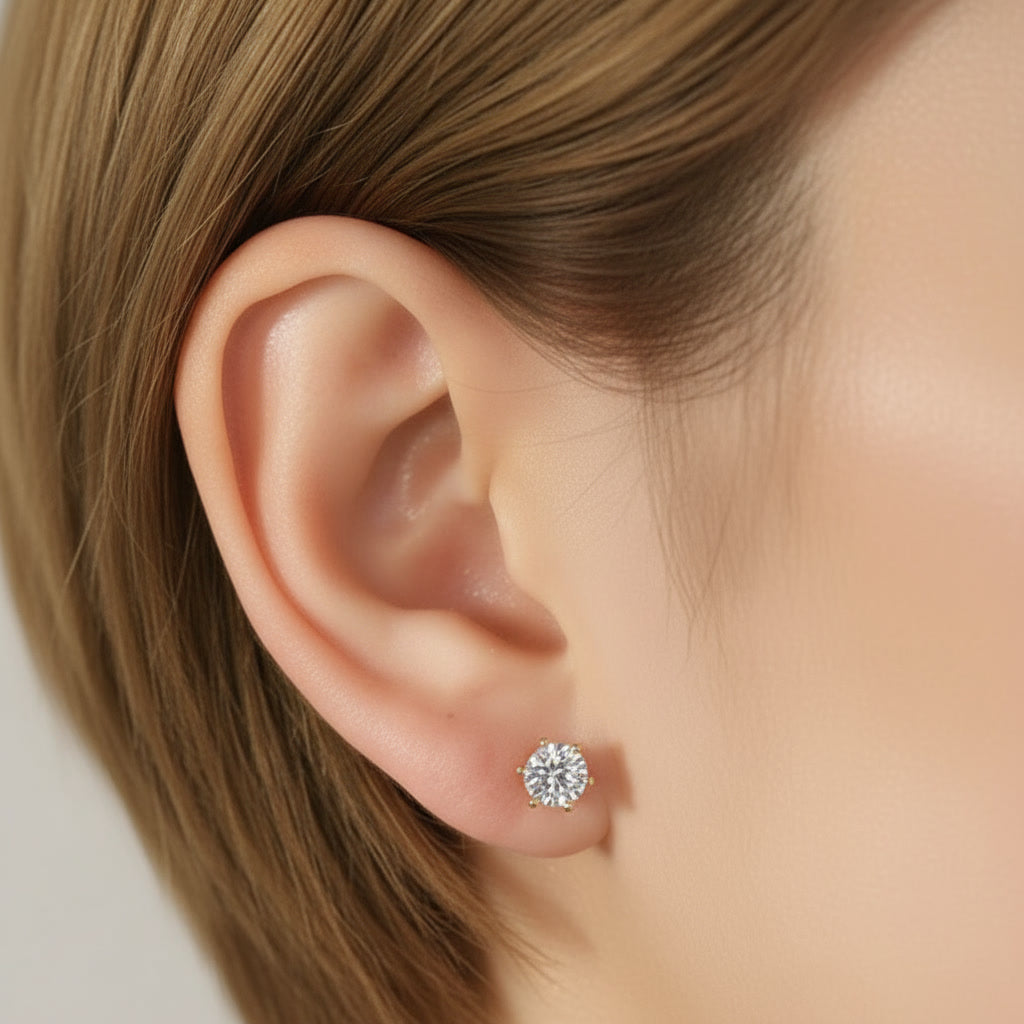 TMLZE07 Sterling Silver Silver Classic 6-Prong 8A Zirconia Round Stud Earrings