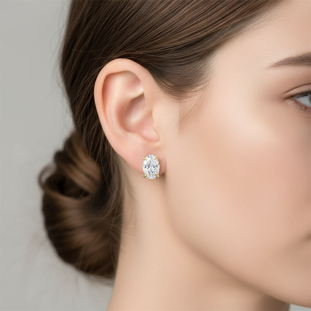 TMLZE03 8A Grade Zirconia 925 Sterling Silver oval Stud Earrings