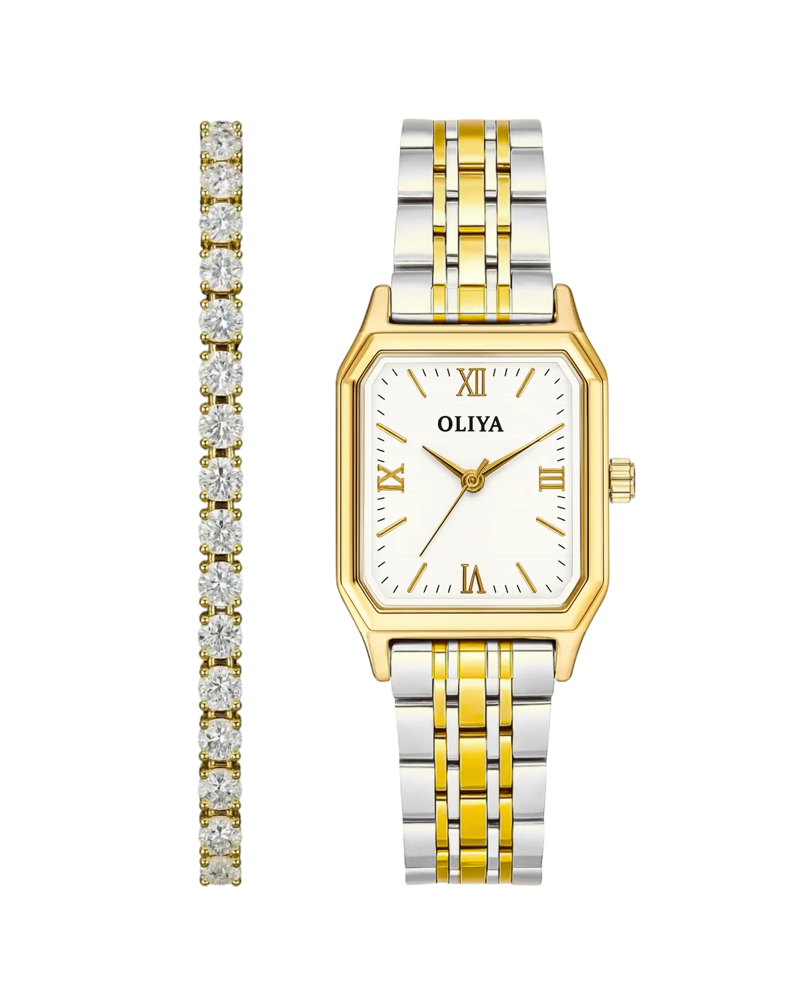 OLIYA Classic Roman Watch White Dial | Silver & Gold Band
