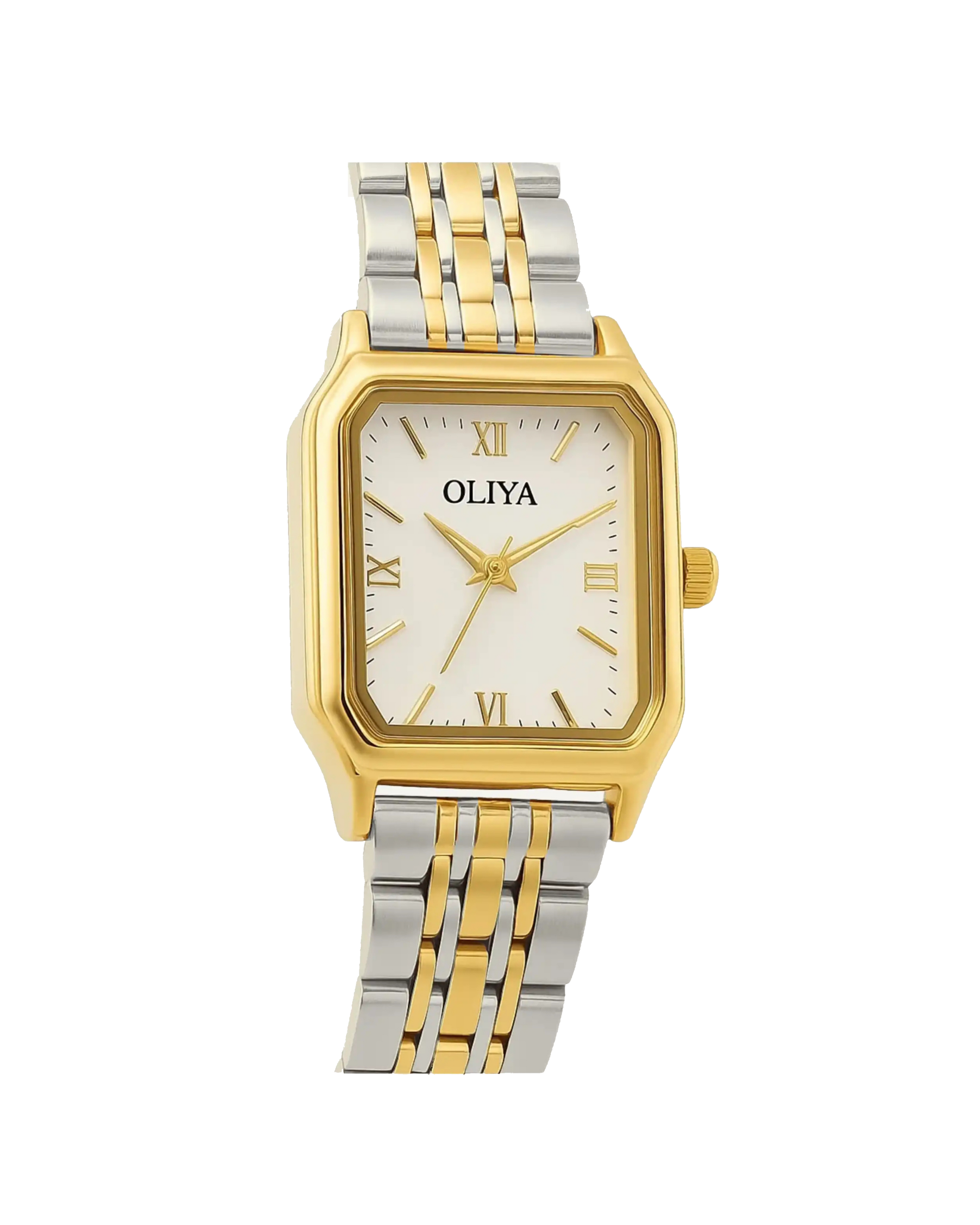 OLIYA Classic Roman Watch White Dial | Silver & Gold Band
