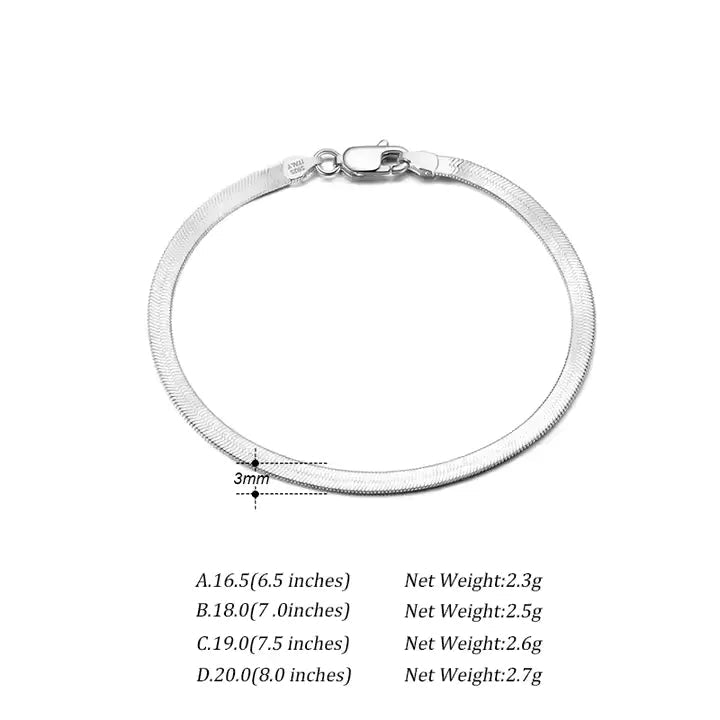 TMB107-P3 Silver Flexible Flat Herringbone Chain Bracelet