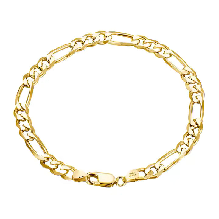 TMB66 925 Silver 5mm/7mm Figaro Bracelet, Diamond-Cut