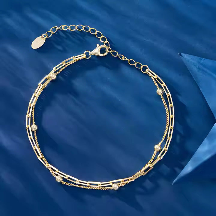 TMB175 925 Silver Double Paper Clip Bracelet, 14K Gold Plated