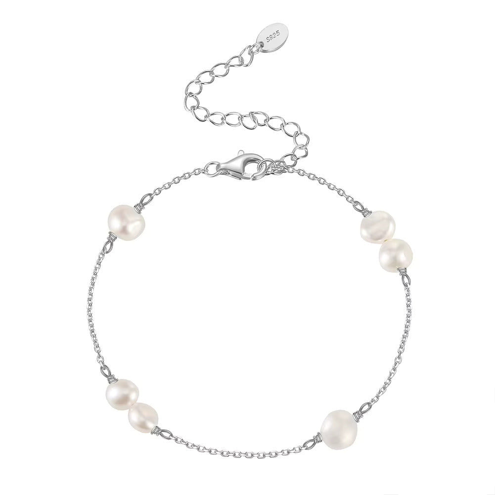 TMB27 Pearl 925 Silver Ethnic Bangle Bracelet