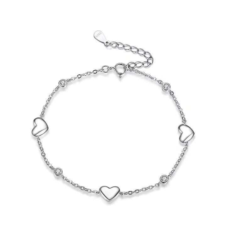 TMB02 925 Silver Four-Leaf Clover Heart Bracelet, Customizable