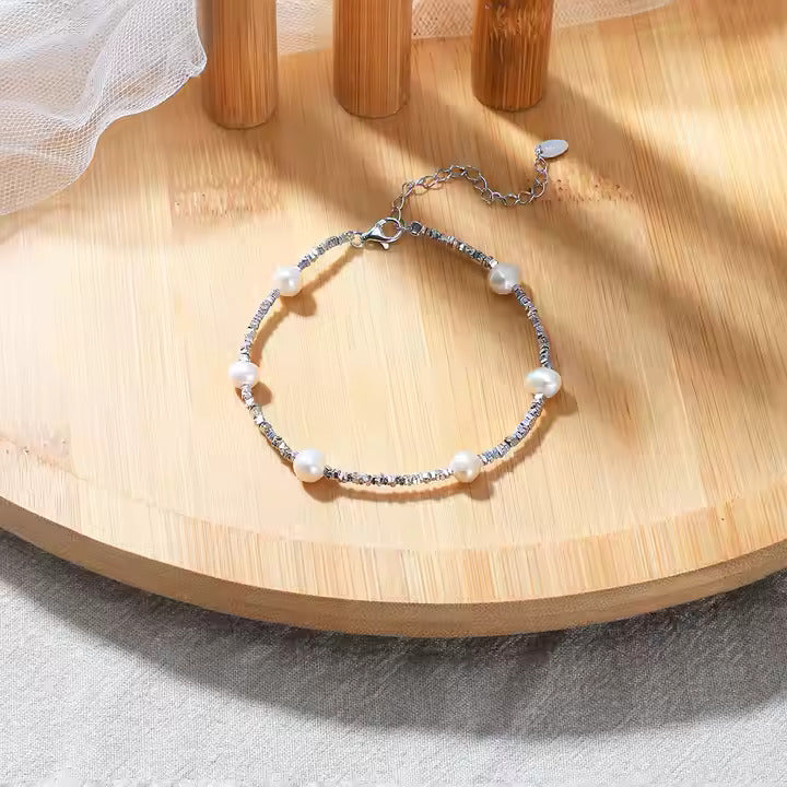 TMB28 Pearl 925 Silver Chain Bracelet