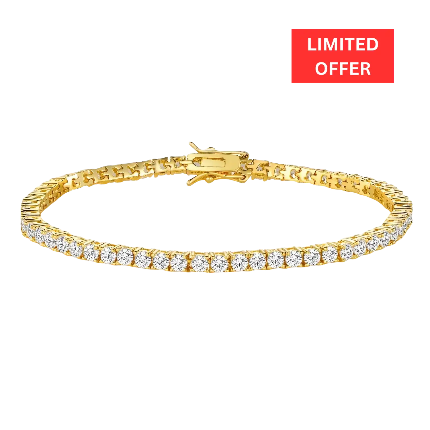 Tennis Bracelet | Gold Colour - 3mm | with FREE Watch