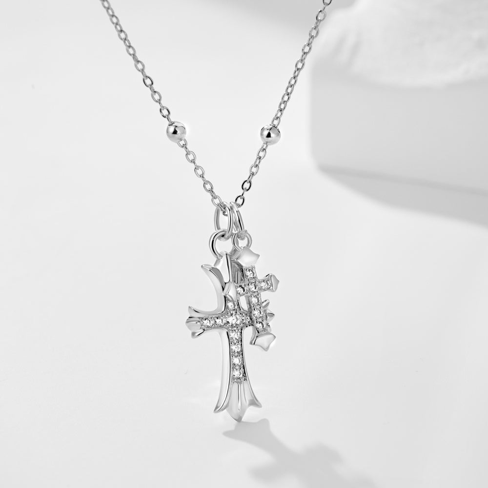 TMN0538 sterling silver double Cross necklace