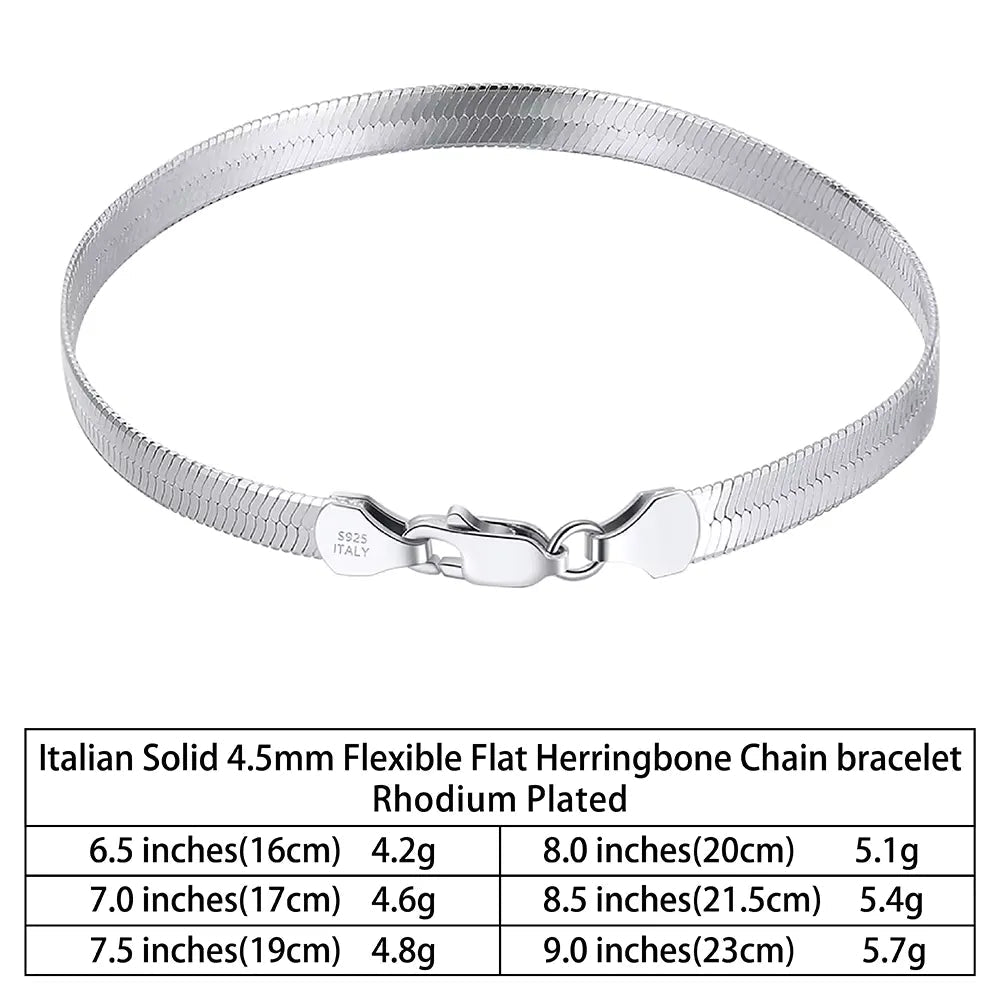 TMB107  Sterling Silver Flexible Flat Herringbone Chain Bracelet