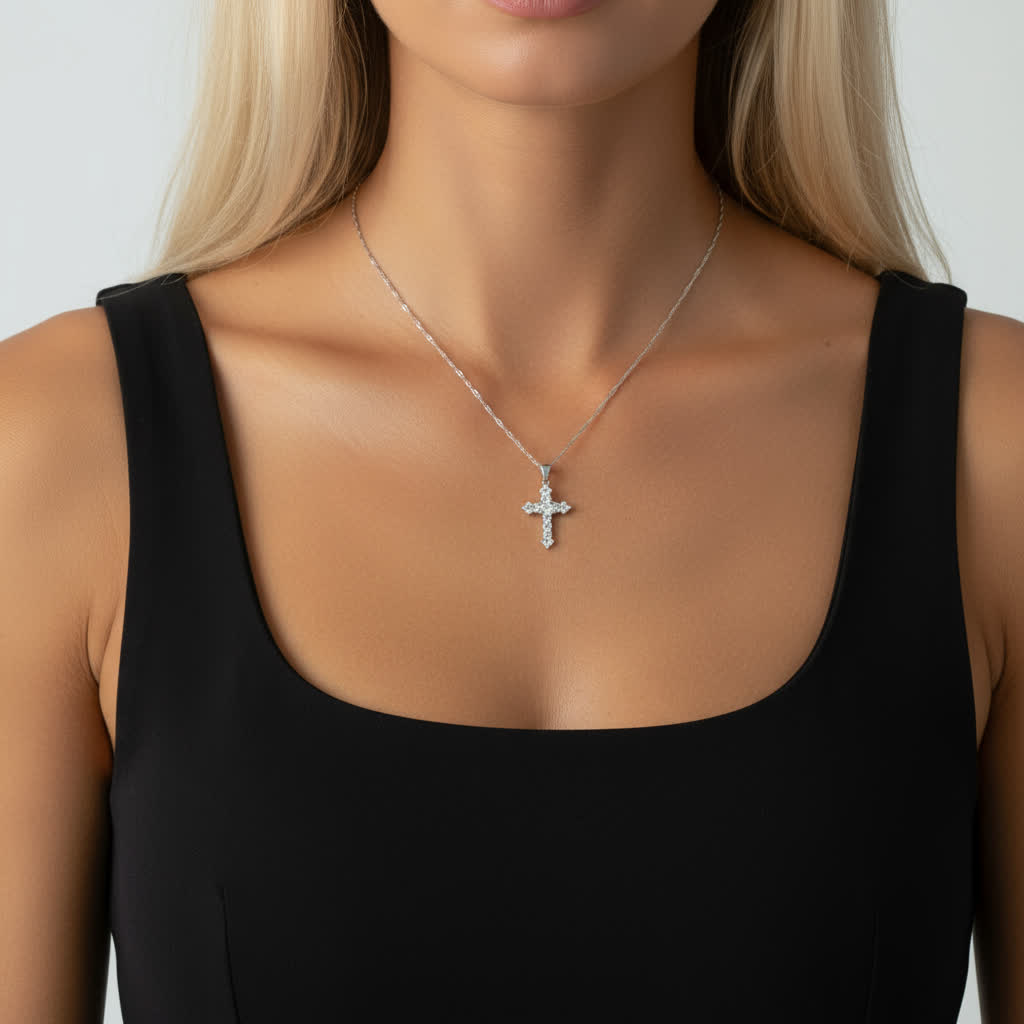TMN0103 Sterling Silver Cross Pendant Necklace