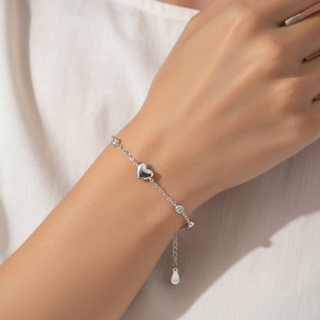 TMSB02 Sterling Silver Love Heart Chain Bracelet