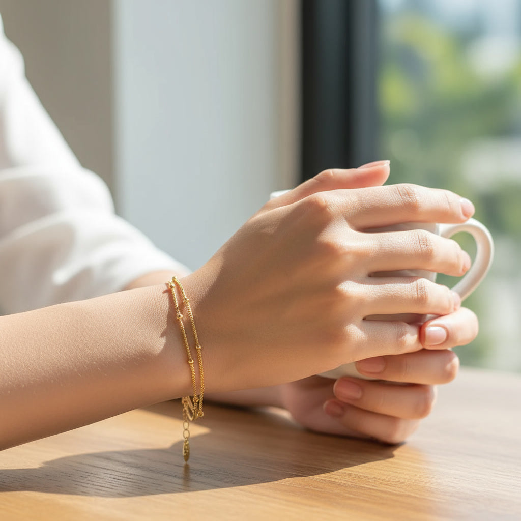 TMB198 Sterling Silver Bead Double Layer Bracelet