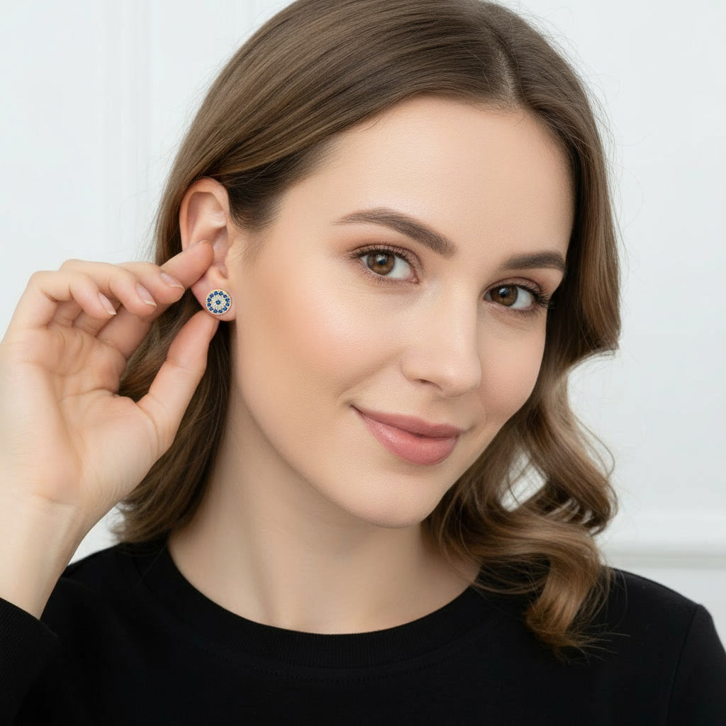 Screw back evil eye studs earring