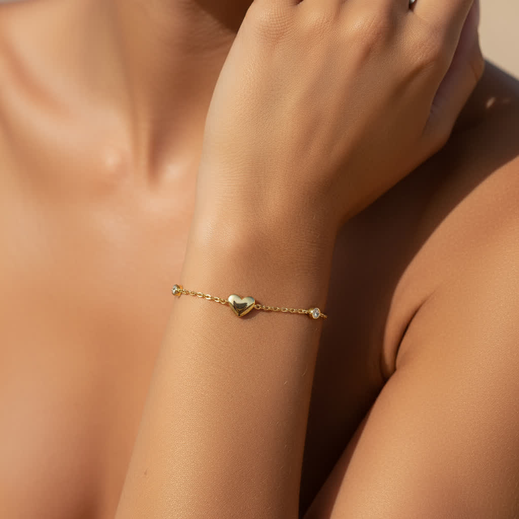 TMSB02 Sterling Silver Love Heart Chain Bracelet