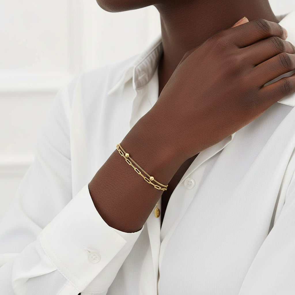 TMSB175 Sterling Silver Double-layer Paper Clip Chain Bracelet