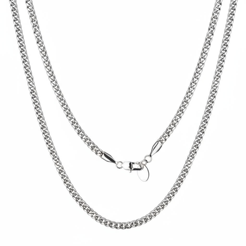 Silver chain necklace on a white background